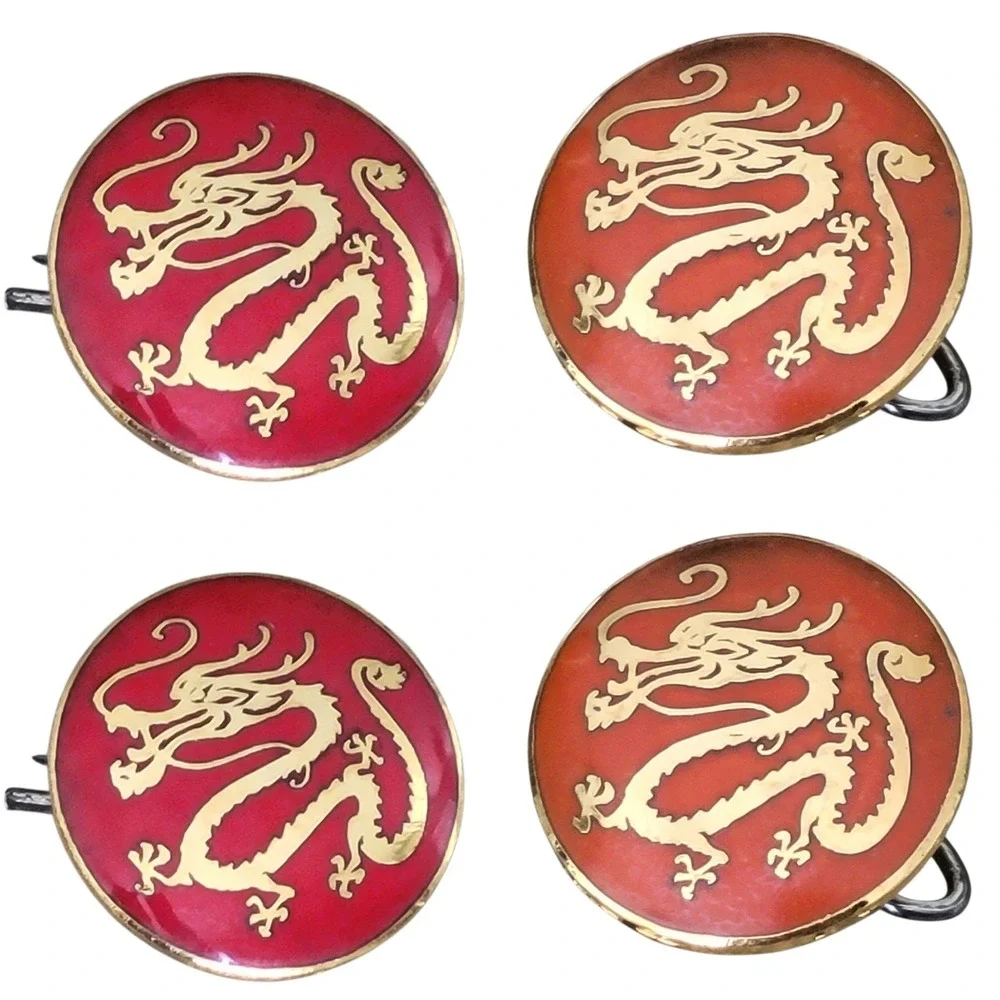 Vtg La Mode Dragon Enamel Metal Shank Buttons Lot of 17 Red Orange Gold Tone NOS